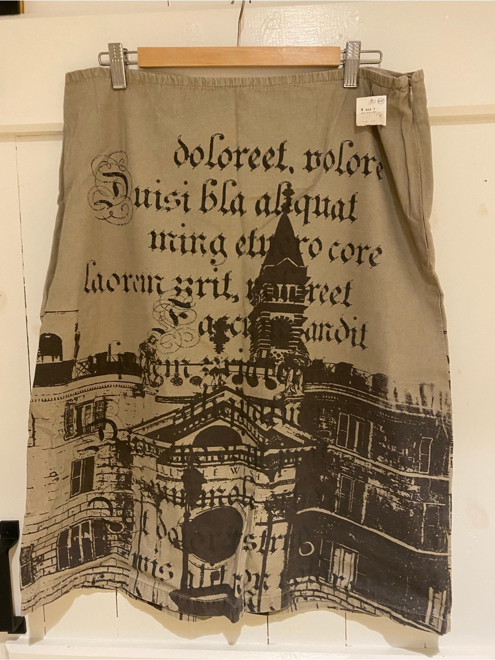 Unique Skirt with Italian buildings and Latin writing Sz L